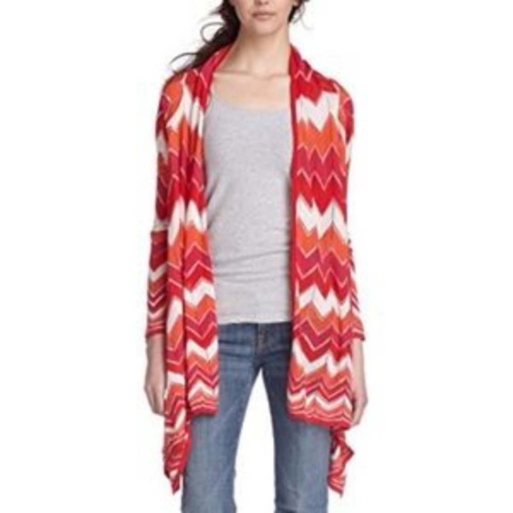 BCBGMaxAzria Red and Orange Chevron Cardigan